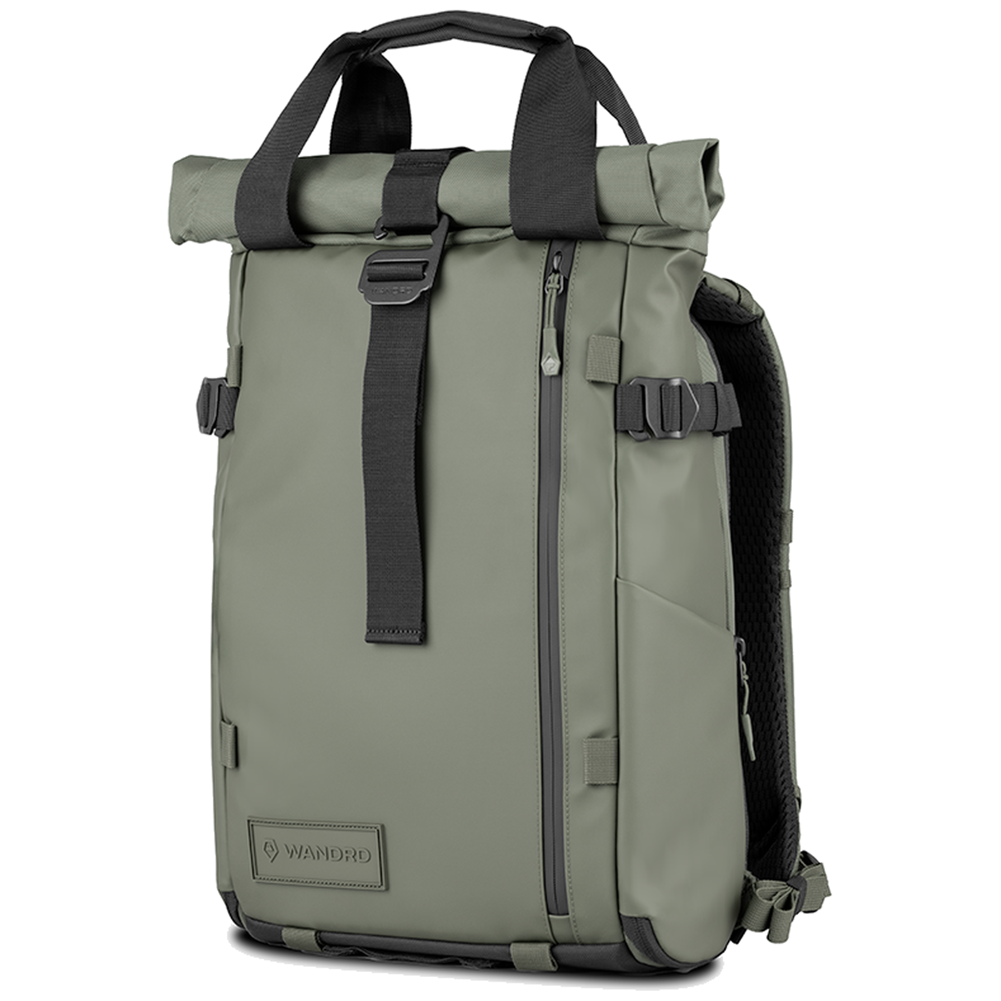 Wandrd Prvke 15L photo bundle bag in Wasatch Green angled view, designed for video equipment storage and transport.