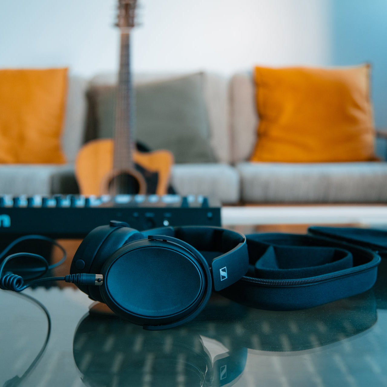 Sennheiser HD 480 Pro Plus studio headphones with over-ear design and adjustable headband, black color.