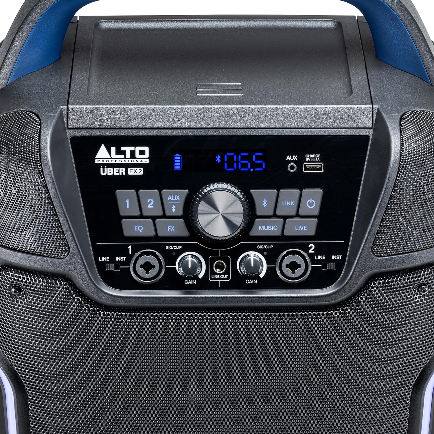 Alto Professional Uber FX2 PA speaker system with dual speakers and control panel, designed for live sound reinforcement.
