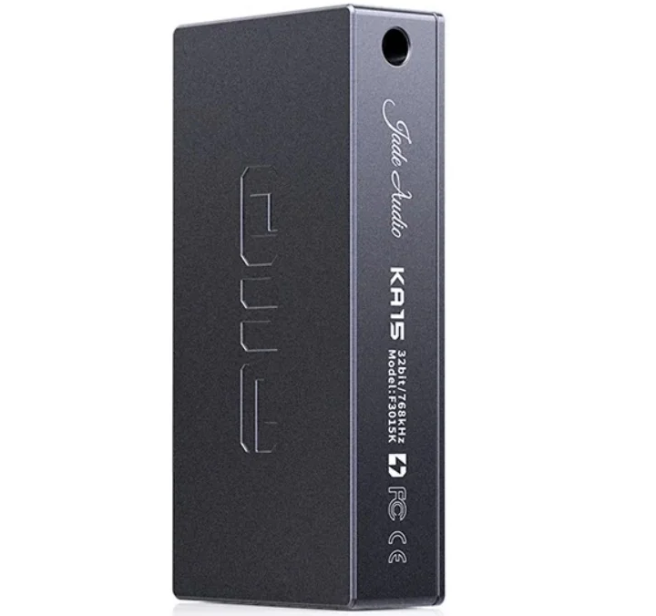 FiiO KA15 headphone amplifier and DAC device with a sleek black design, compact and portable for high-quality audio enhancement.
