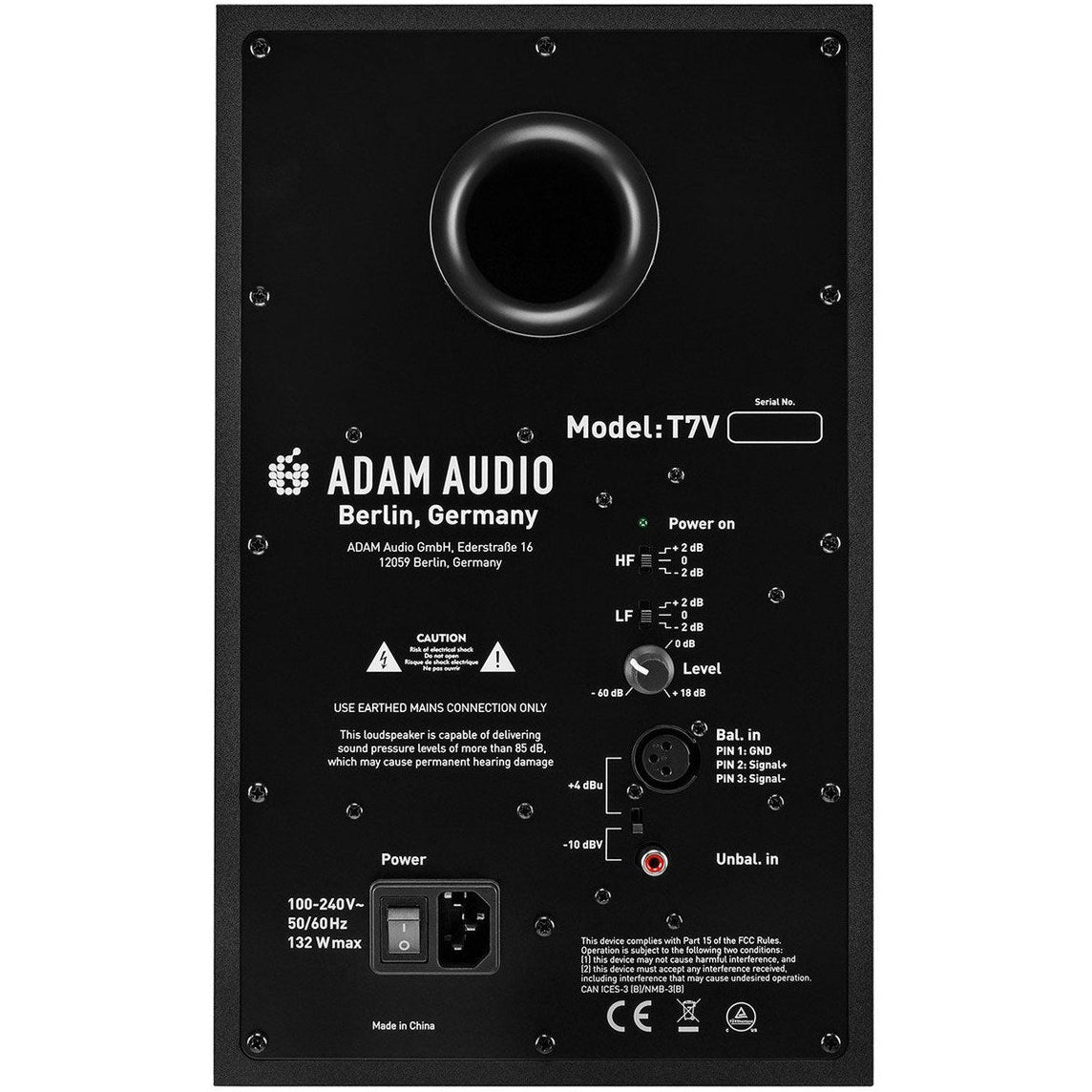 Adam Audio T7V active nearfield monitors with black finish, showing front view with drivers and sleek design.