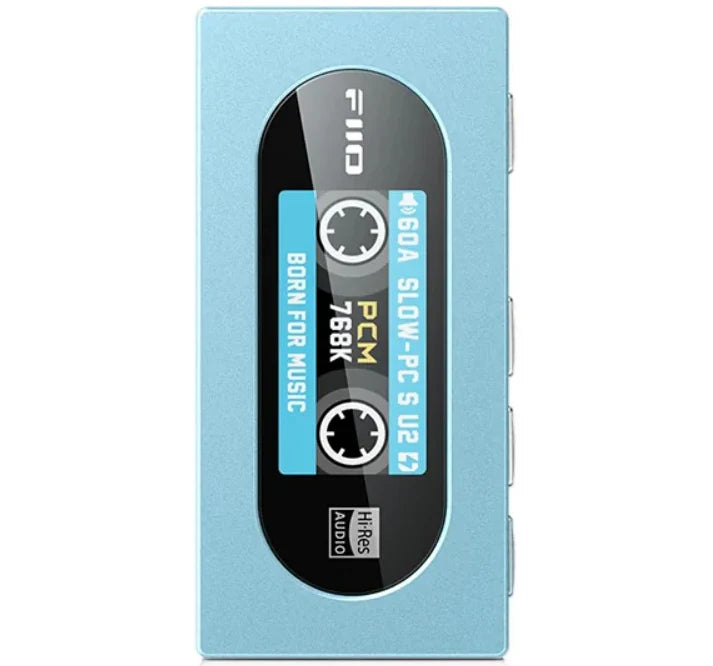 FiiO KA15 headphone amplifier and DAC with sleek black design, featuring input and output ports on the front panel.
