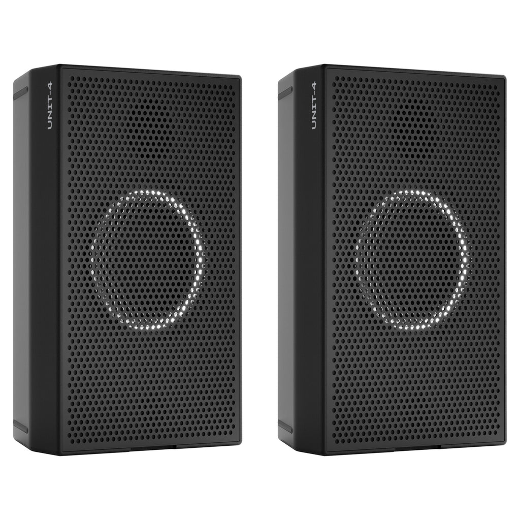 AIAIAI UNIT-4 MKII, pair of black speakers with grilles, front view