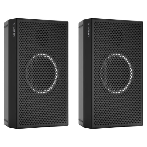 AIAIAI UNIT-4 MKII, pair of black speakers with grilles, front view