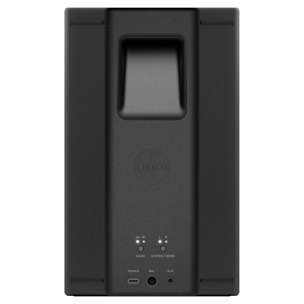AIAIAI UNIT-4 MKII, black speaker rear panel with USB-C power, balanced and aux inputs