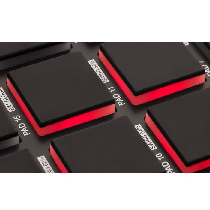 Akai Professional MPD218 MIDI controller with 16 drum pads and control knobs for music production and beat making.