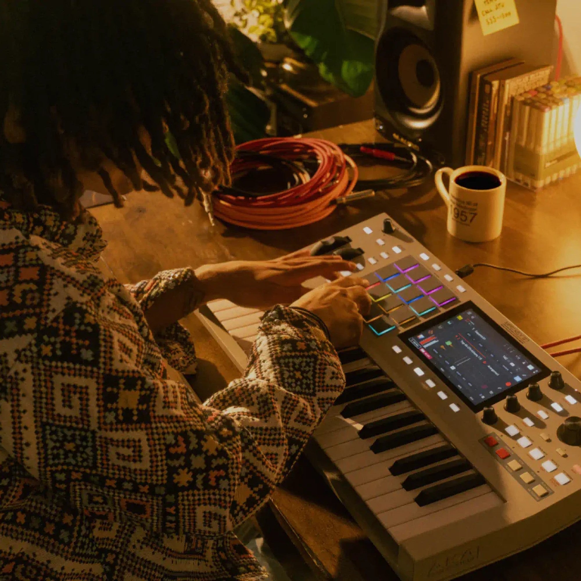 Akai Professional MPC Key 37 G2 played at a warm home studio desk