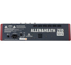 Allen & Heath ZED-12FX analog mixer with multiple input channels, built-in effects, and professional audio controls.