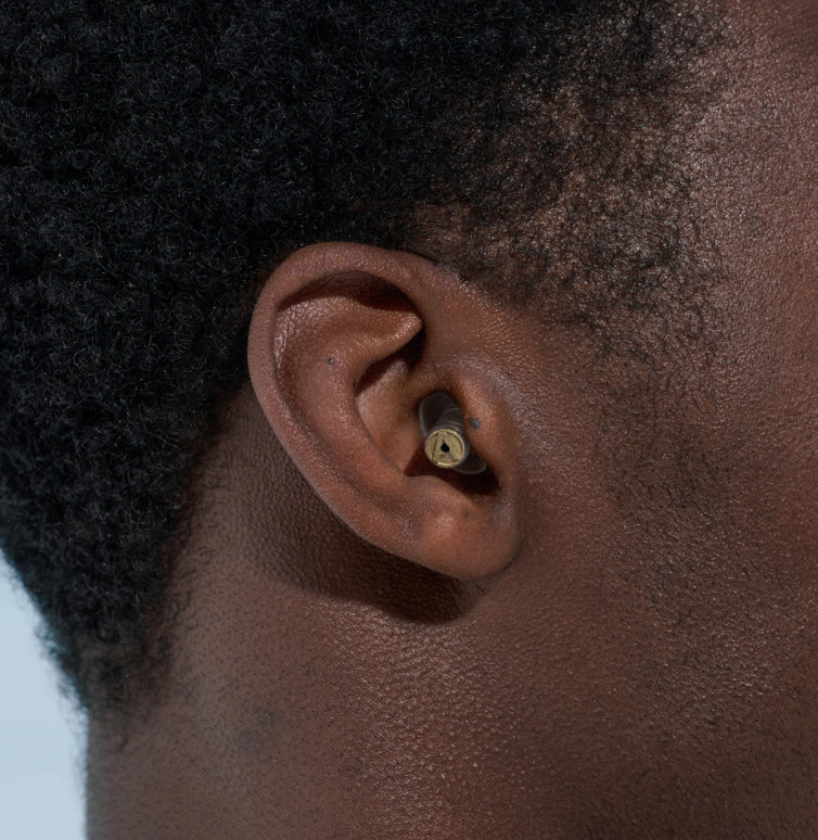 Alpine Music Safe Pro earplugs for hearing protection, shown with a comfortable fit and detailed design for noise reduction.