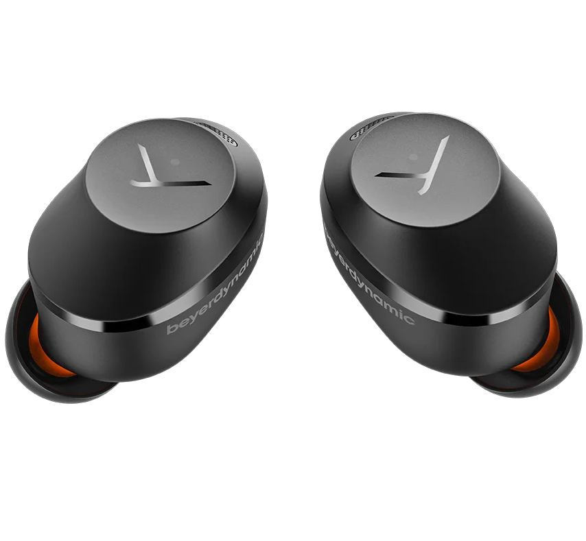 Black Beyerdynamic Amiron 300 wireless in-ear headphones with sleek design and earbud tips visible.