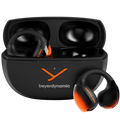 Beyerdynamic Amiron Zero wireless in-ear headphones with open-ear clip design, transparent earbud showing internal components.