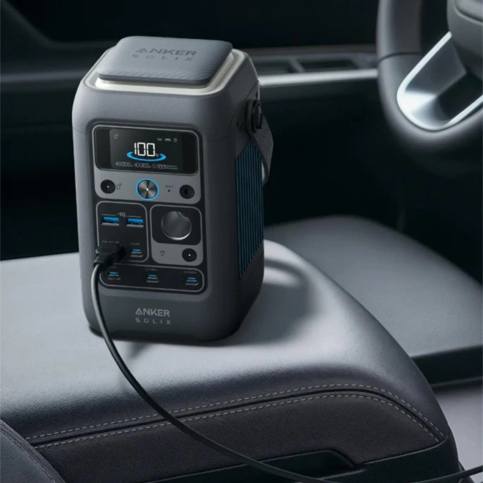 Anker Solix C300X DC portable power station with 288Wh capacity, featuring multiple power outlets and a portable design.