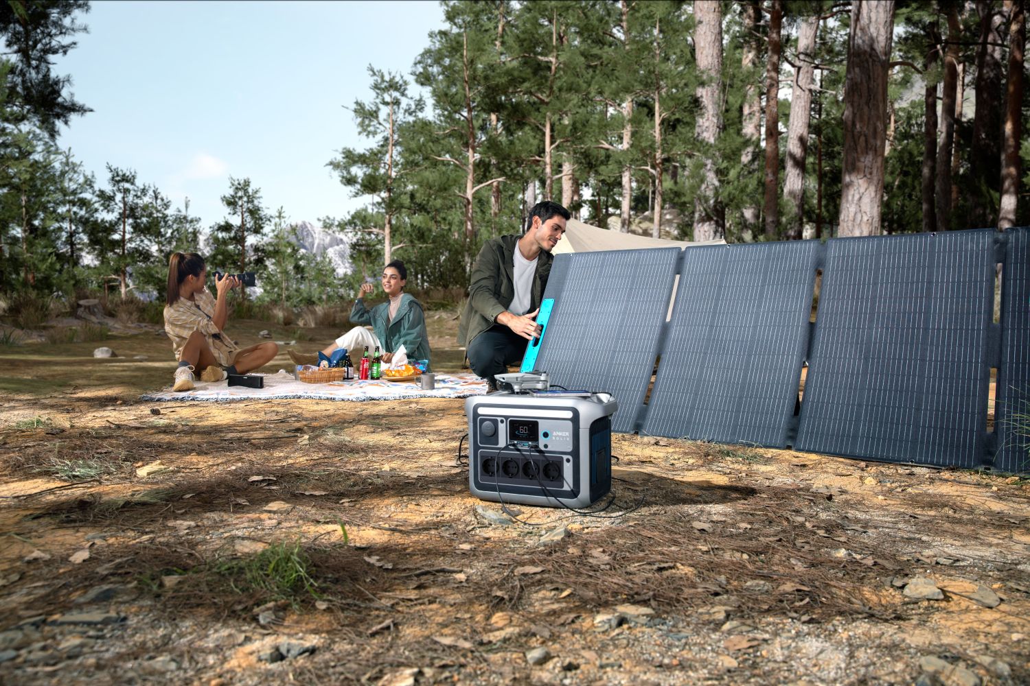 Anker Solix C1000X portable power station with 1056Wh capacity and multiple outlets, black and compact design.