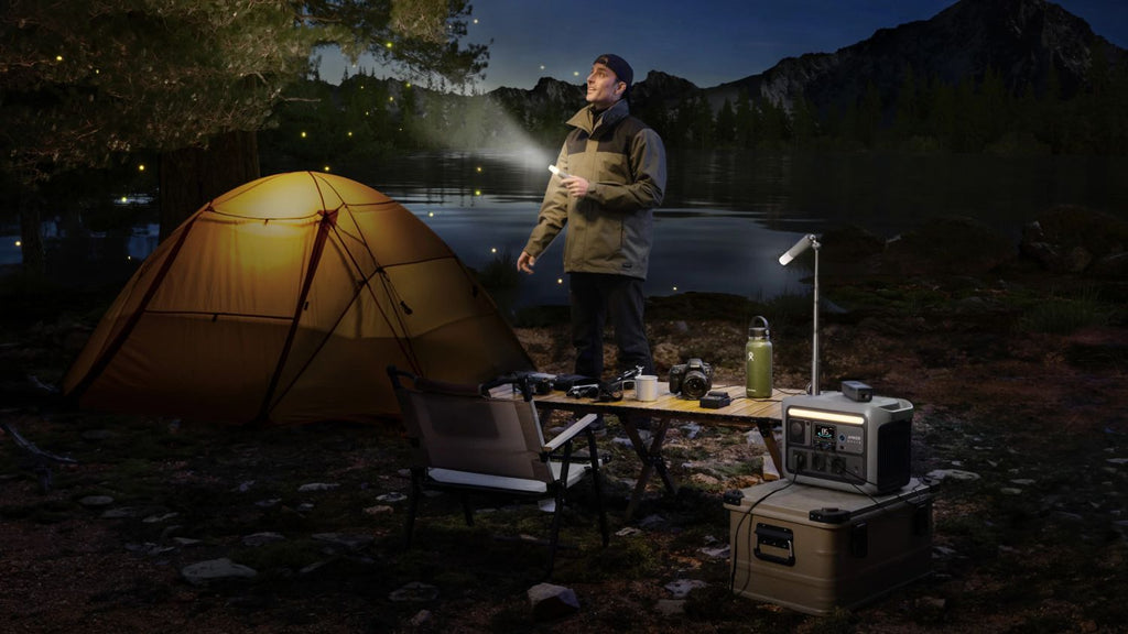 Anker Solix C800X portable power station with 768Wh capacity and 1200W output, shown with multiple charging ports and handle.