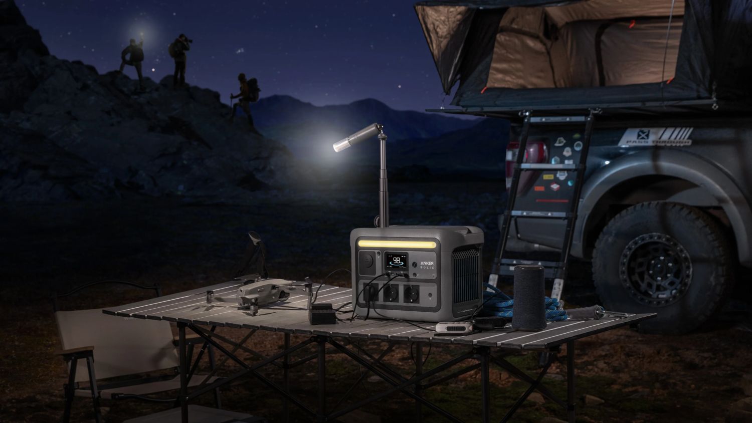 Anker Solix C800X portable power station with 768Wh capacity and 1200W power output, featuring multiple charging ports and a sturdy design.