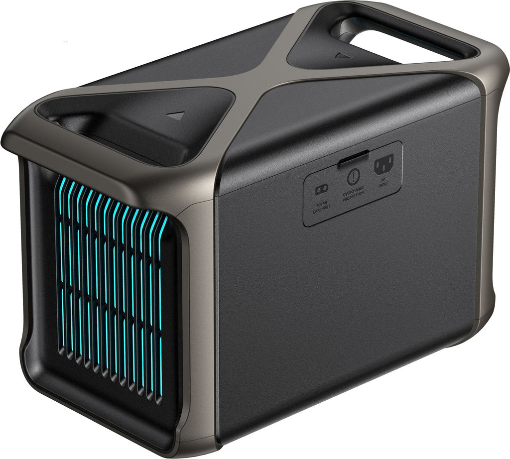 Anker Solix F1500 portable power station with 1536Wh capacity and 1800W power output, shown with multiple charging ports and handle.