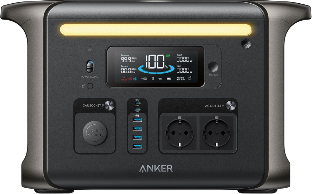 Anker Solix F1500 portable power station with 1536Wh capacity and 1800W output, featuring multiple ports and a compact design.