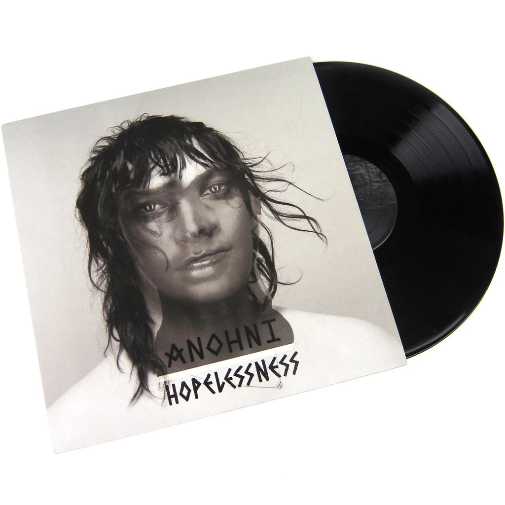 Black vinyl LP of Anohni's Hopelessness, an electronic music album released by Rough Trade Records, shown with cover art.