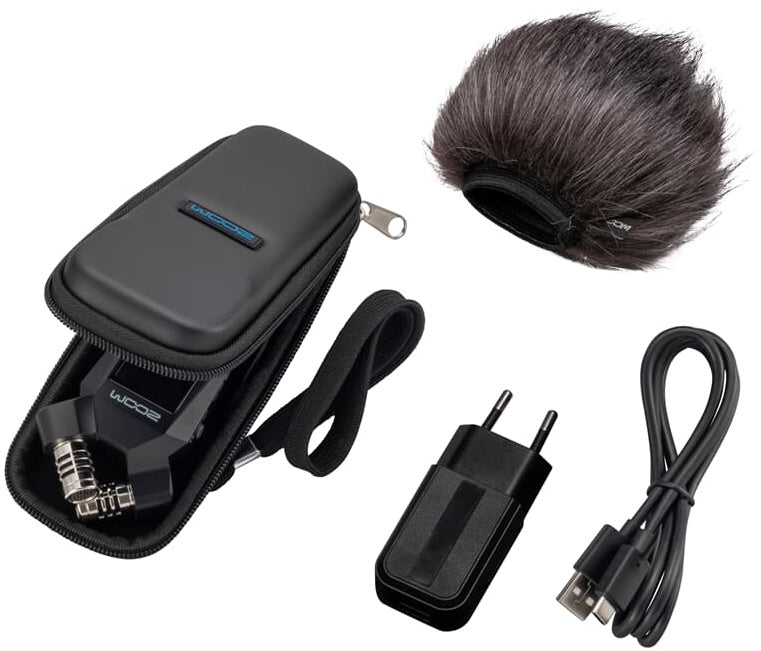 Zoom APH-1e digital recorder accessory with adjustable slant, compact design, and built-in microphone for professional audio recording.