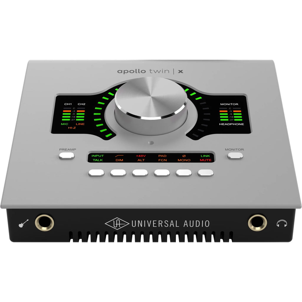 Universal Audio Apollo Twin X DUO Gen 2 audio interface with dual preamps and sleek front panel design.