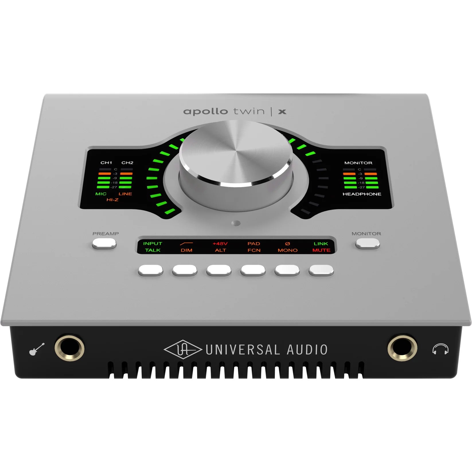 Universal Audio Apollo Twin X DUO Gen 2 audio interface with dual preamps and sleek front panel design.