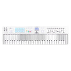 Arturia KeyLab Essential 61 MK3 MIDI keyboard in alpine white with control knobs and keys, ideal for music production.