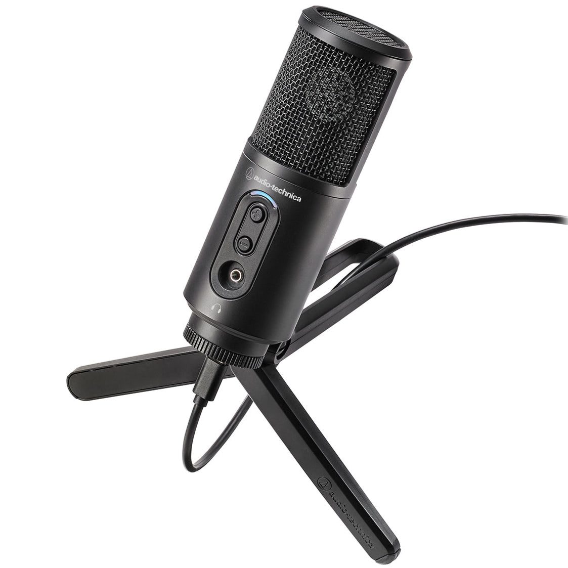 Audio-Technica ATR2500x-USB microphone bundle with microphone, stand, and accessories for home studio recording.