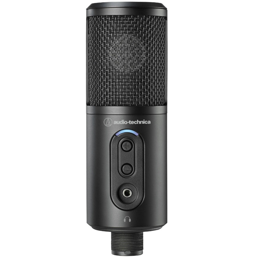 Audio Technica ATR2500x-USB USB microphone with built-in stand and connection port, ideal for podcasting and home recording.