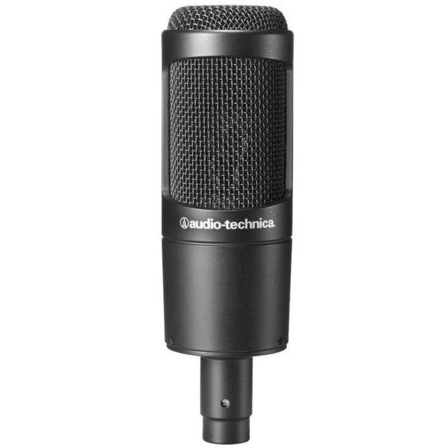 Audio Technica AT 2035 condenser microphone with large diaphragm and professional studio design.
