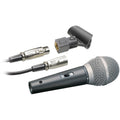 Audio Technica ATR1500x dynamic handheld microphone with unidirectional design for clear audio capture.