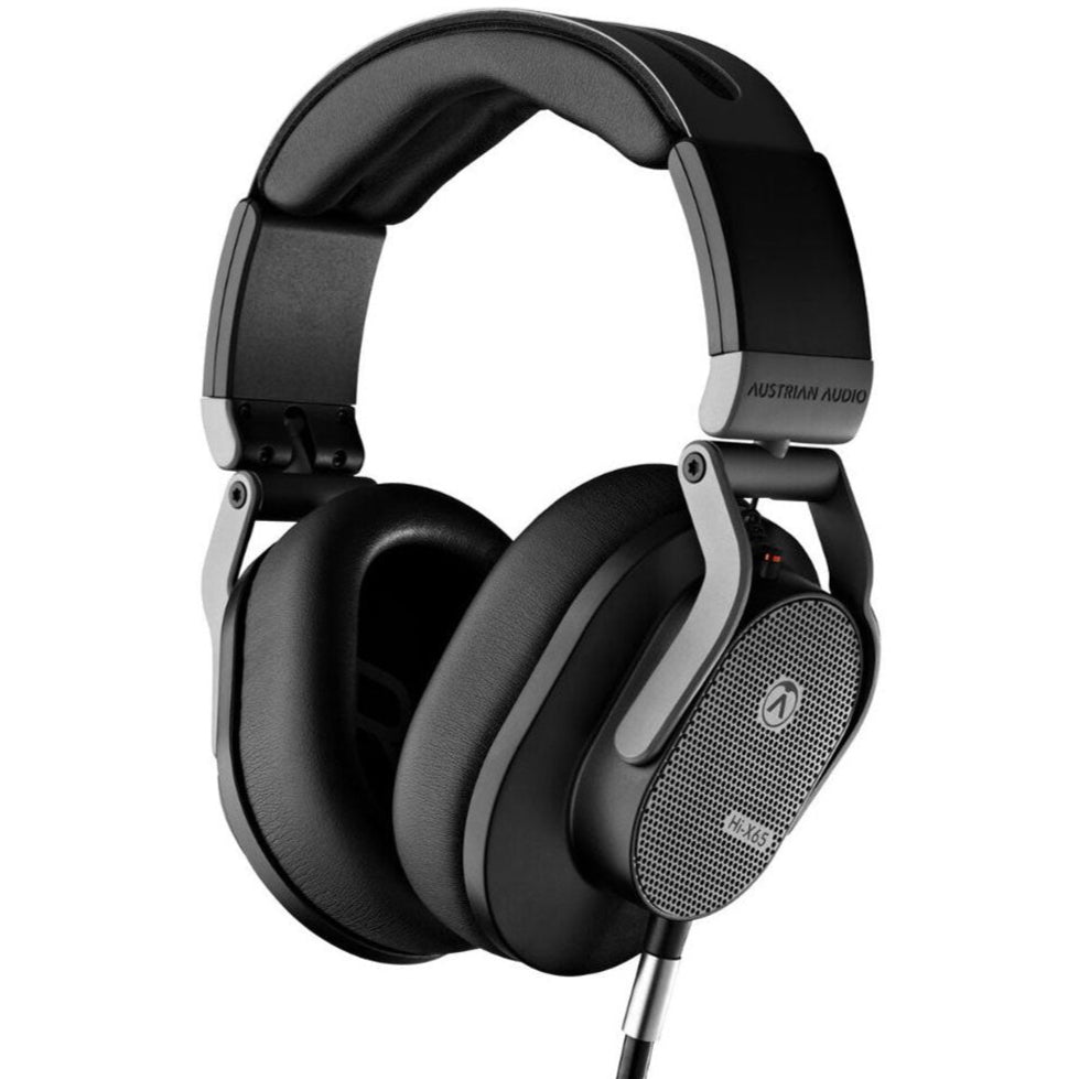 Austrian Audio Hi-X65 studio headphones with over-ear design, black ear cups, and adjustable headband for professional audio monitoring.
