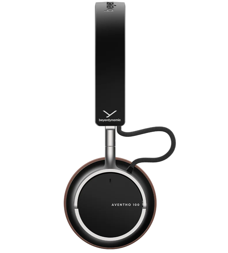 Beyerdynamic Aventho 100 wireless on-ear headphones in brown color with cushioned ear pads, front view.