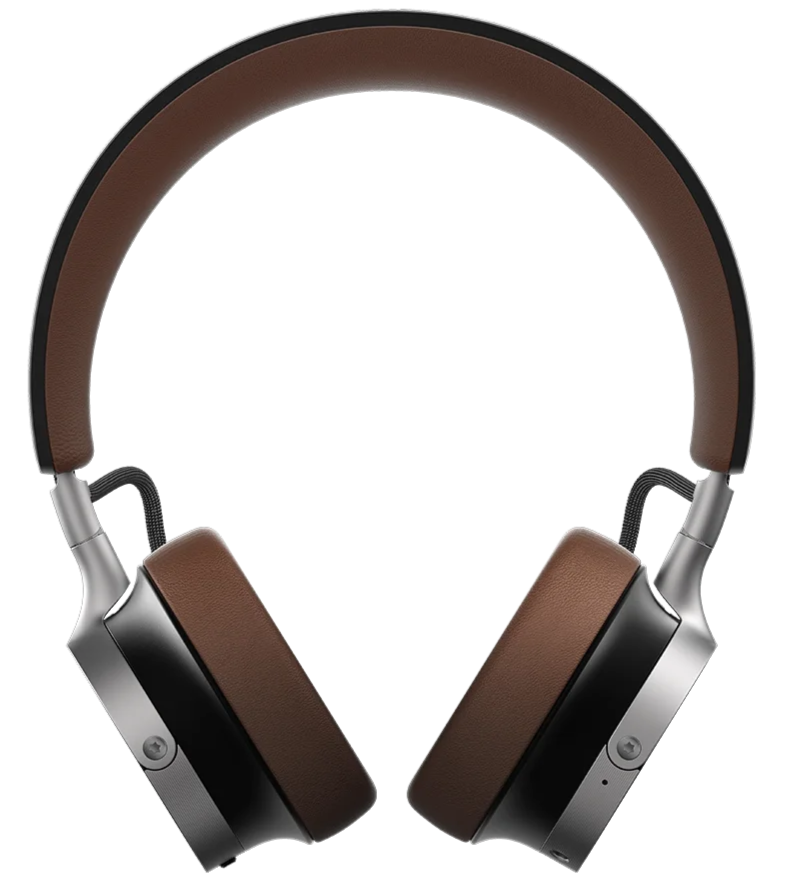 Beyerdynamic Aventho 100 wireless on-ear headphones in brown, showing the side view with ear cushions and branding.