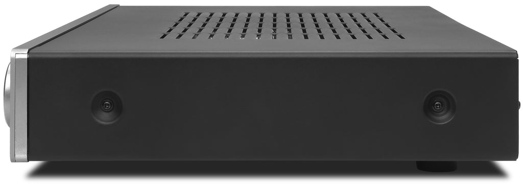 Cambridge Audio AXA35 stereo amplifier with built-in phono stage, showing a sleek black integrated audio device with control knobs.