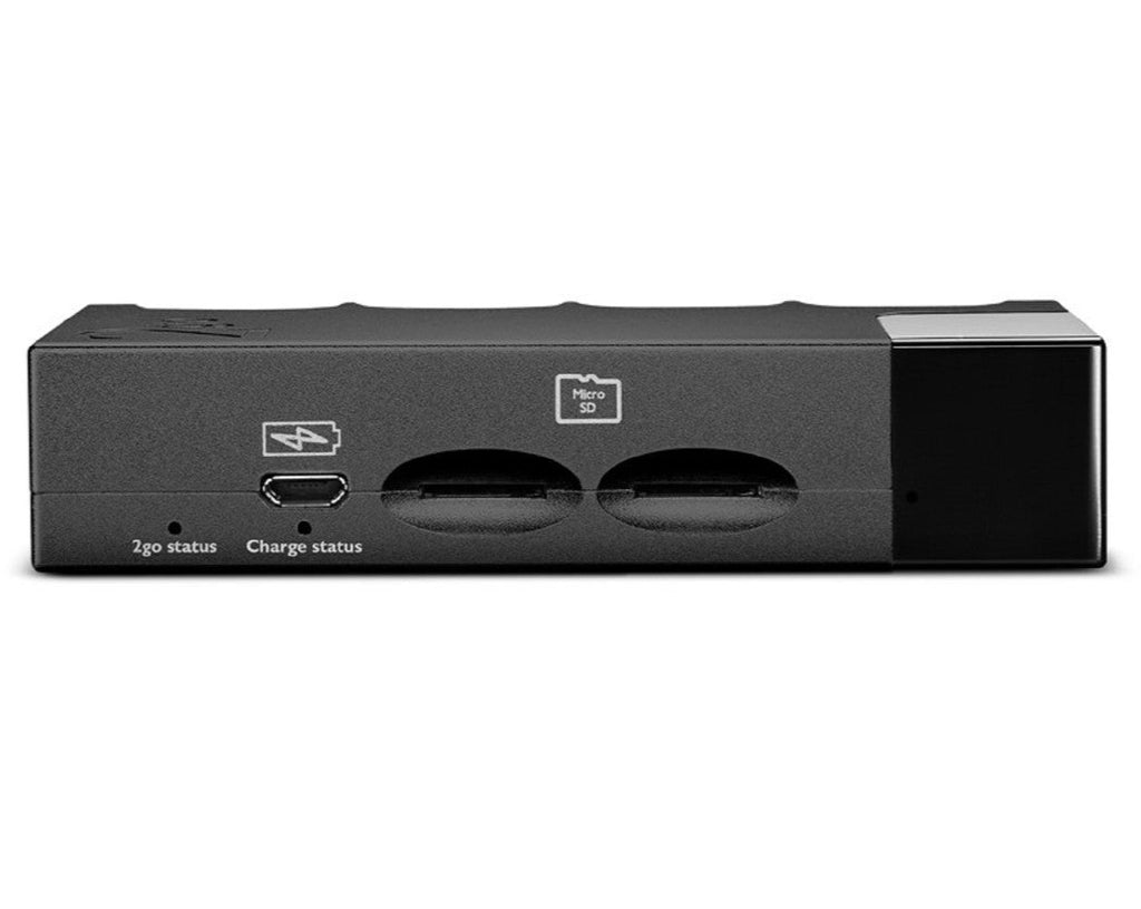 Chord Electronics 2go portable music player with sleek black design and touchscreen interface, showcasing compact audio device.