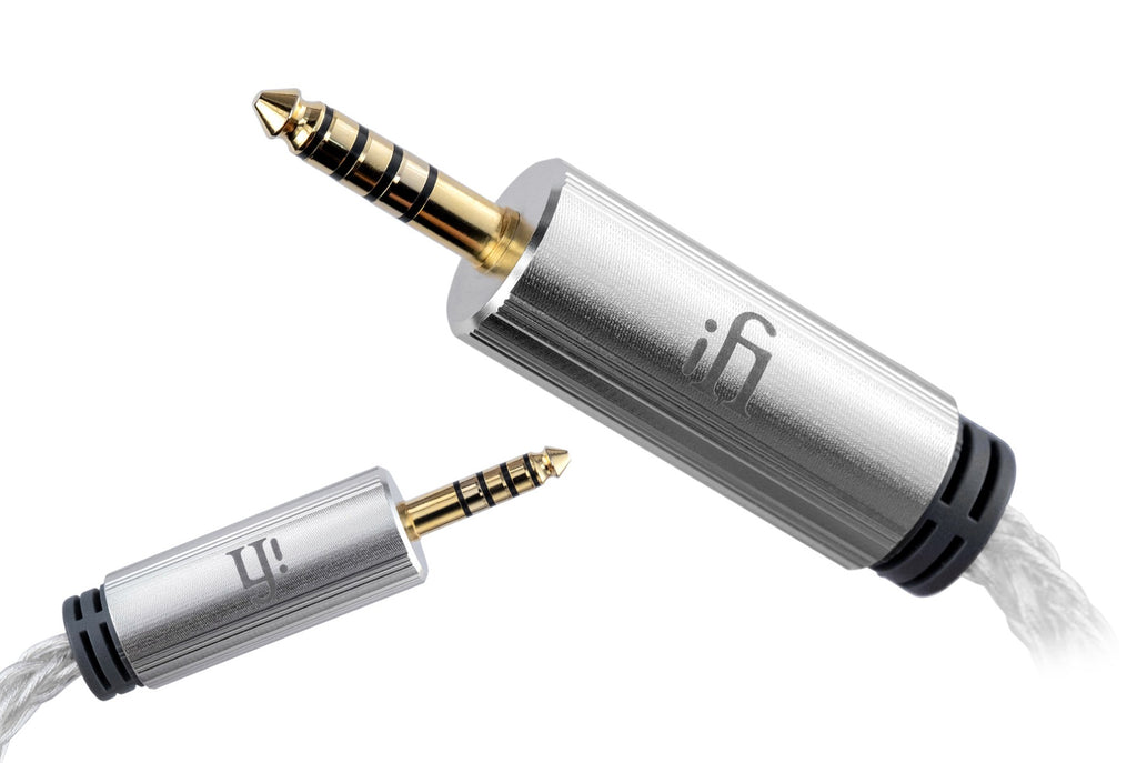 iFi Audio 4.4mm to 4.4mm audio cable showing gold-plated connectors and durable black braided cable design.