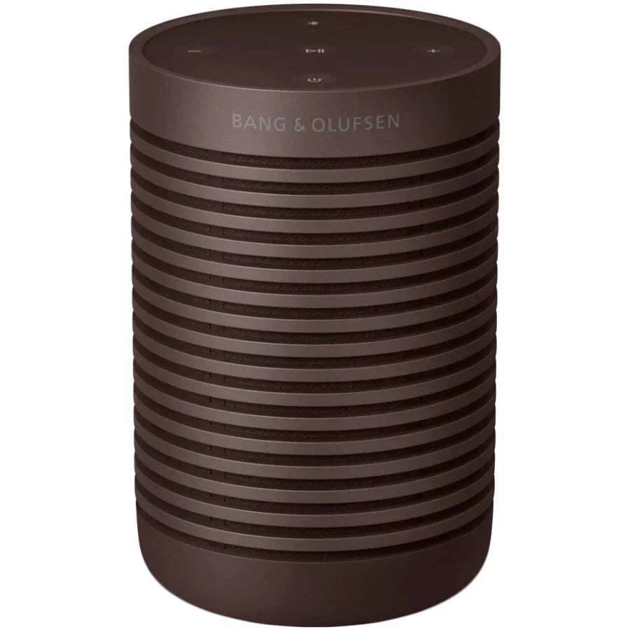 Bang & Olufsen Beosound Explore portable speaker in rugged outdoor design, showcasing its durable build and compact size.