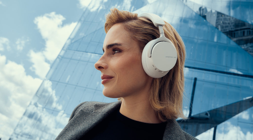 Beyerdynamic Aventho 200 wireless headphones with over-ear design and black finish, showing the ear cups and headband.