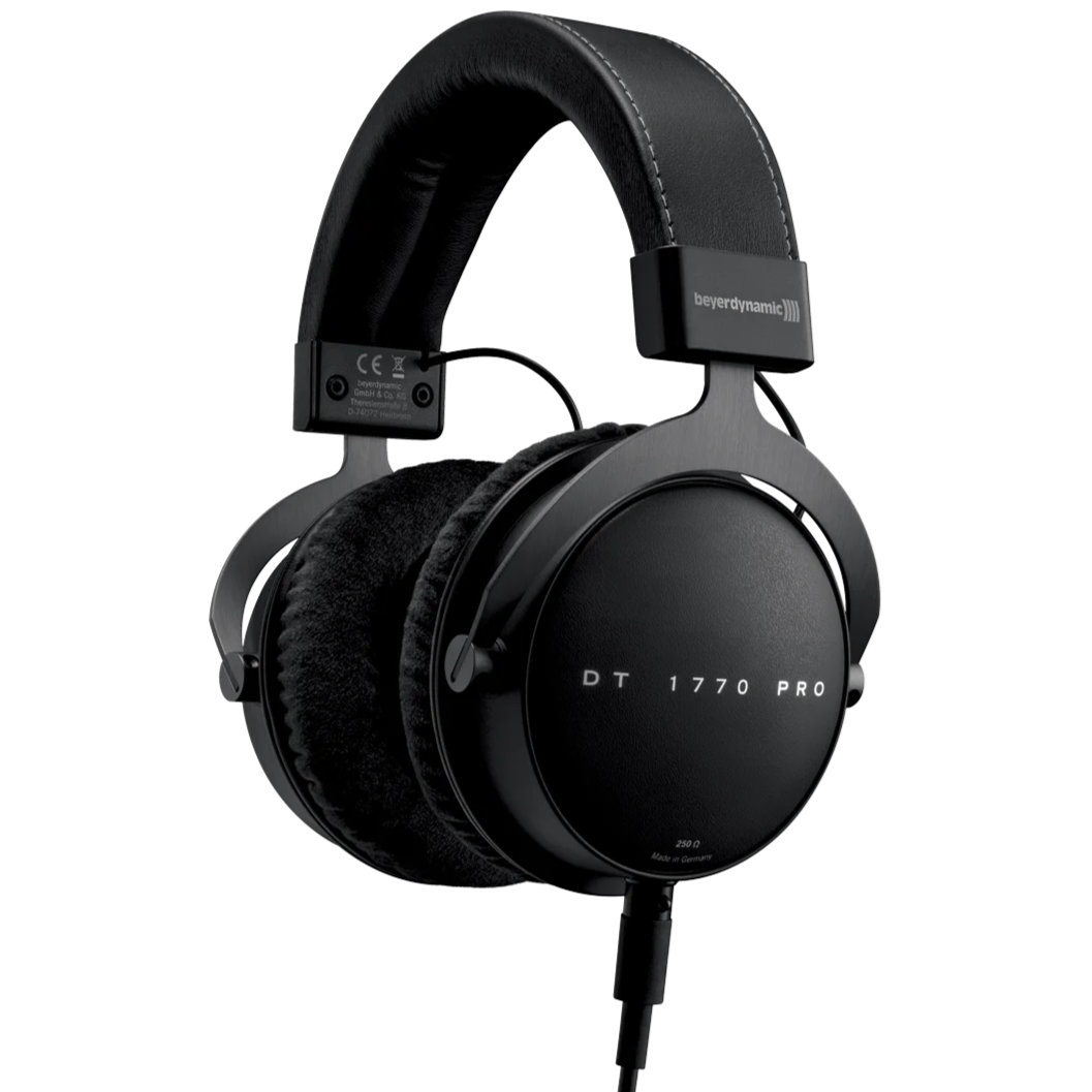 Beyerdynamic DT 1770 Pro MK2 studio headphones with over-ear design and transparent ear cups, showing the headphone's detailed build