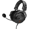 Black Beyerdynamic MMX 330 Pro gaming headphones with over-ear design and adjustable headband, featuring a built-in microphone.