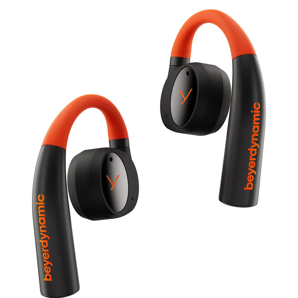 Beyerdynamic Verio 200 wireless in-ear headphones with sports ear tips and inline remote, black color, on a white background.