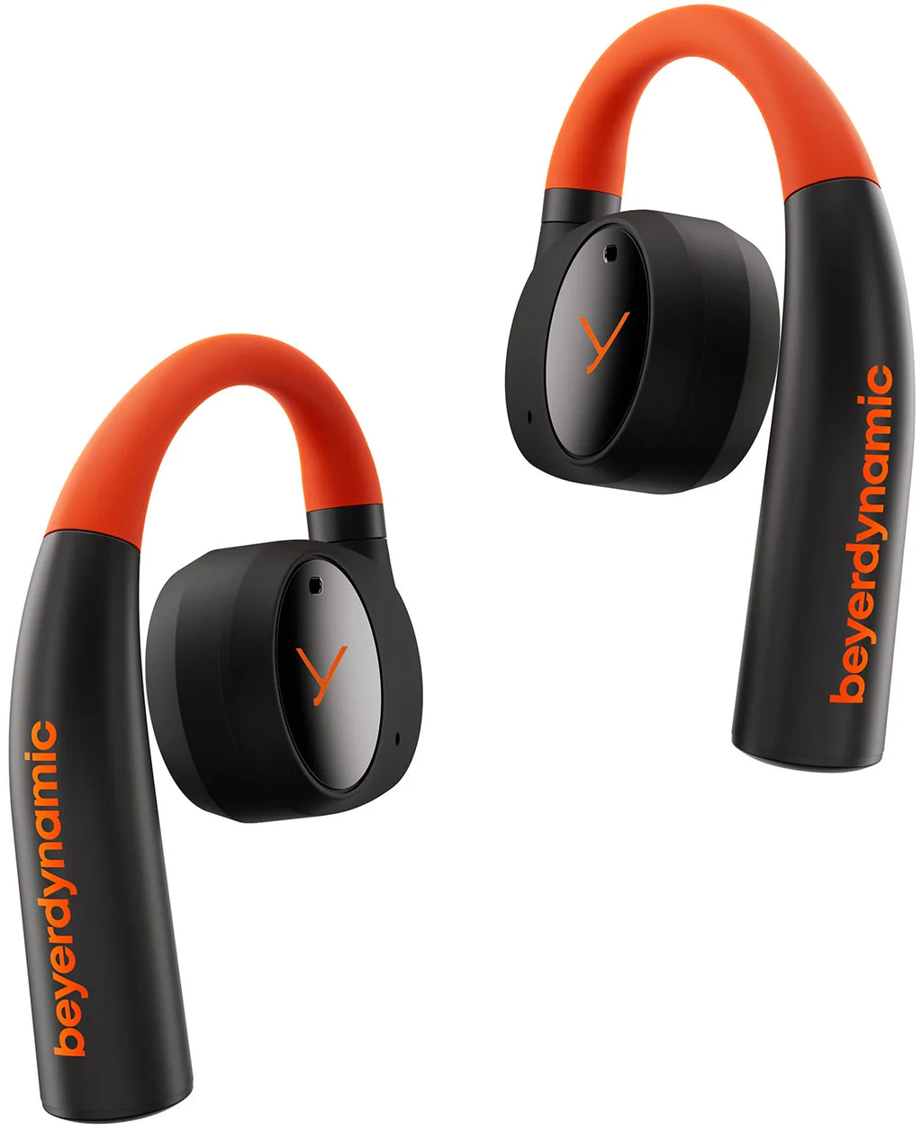 Beyerdynamic Verio 200 wireless in-ear headphones with sports ear tips and inline remote, black color, on a white background.