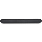 Bluesound Pulse Cinema Mini soundbar in black, front view showing sleek design and table-top placement for TV audio system.