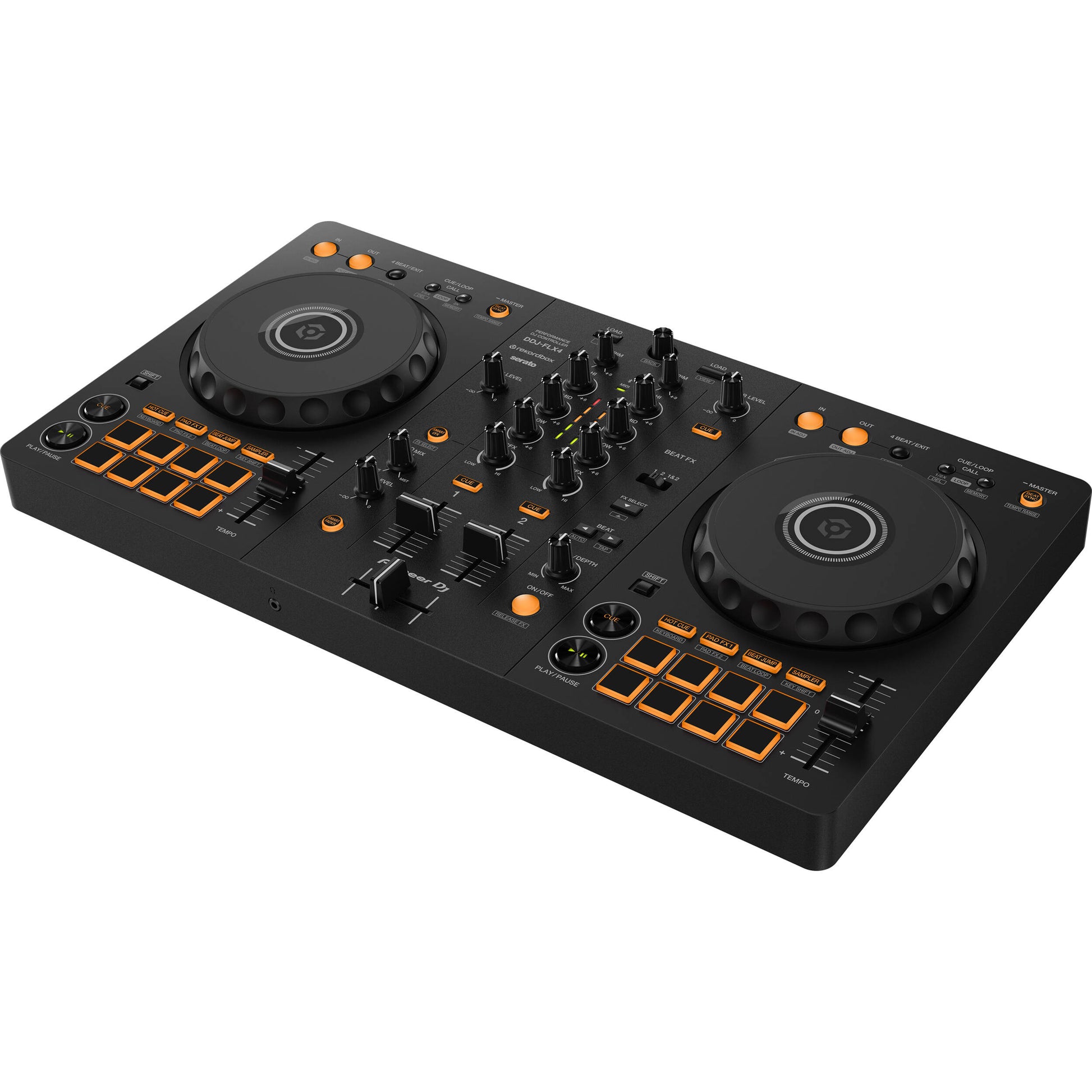 Pioneer DJ DDJ-FLX4 home studio DJ bundle with controller, headphones, and accessories for beginner and hobbyist DJs.
