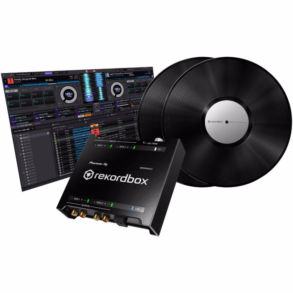 Pioneer DJ DDJ-REV5 complete DJ studio bundle with controllers, mixer, headphones, and accessories for professional DJ setup