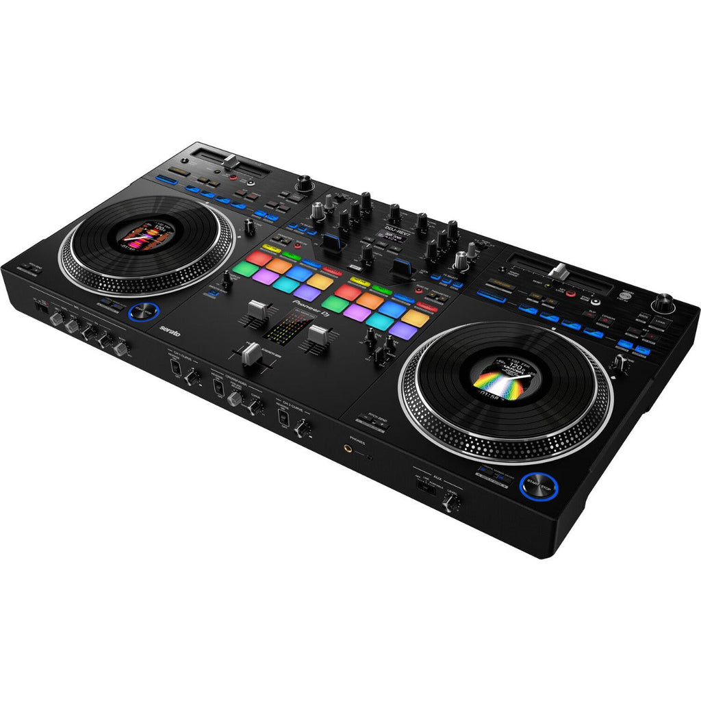 Pioneer DJ DDJ-REV7 Studio DJ bundle with controller, headphones, and accessories on a clean setup.