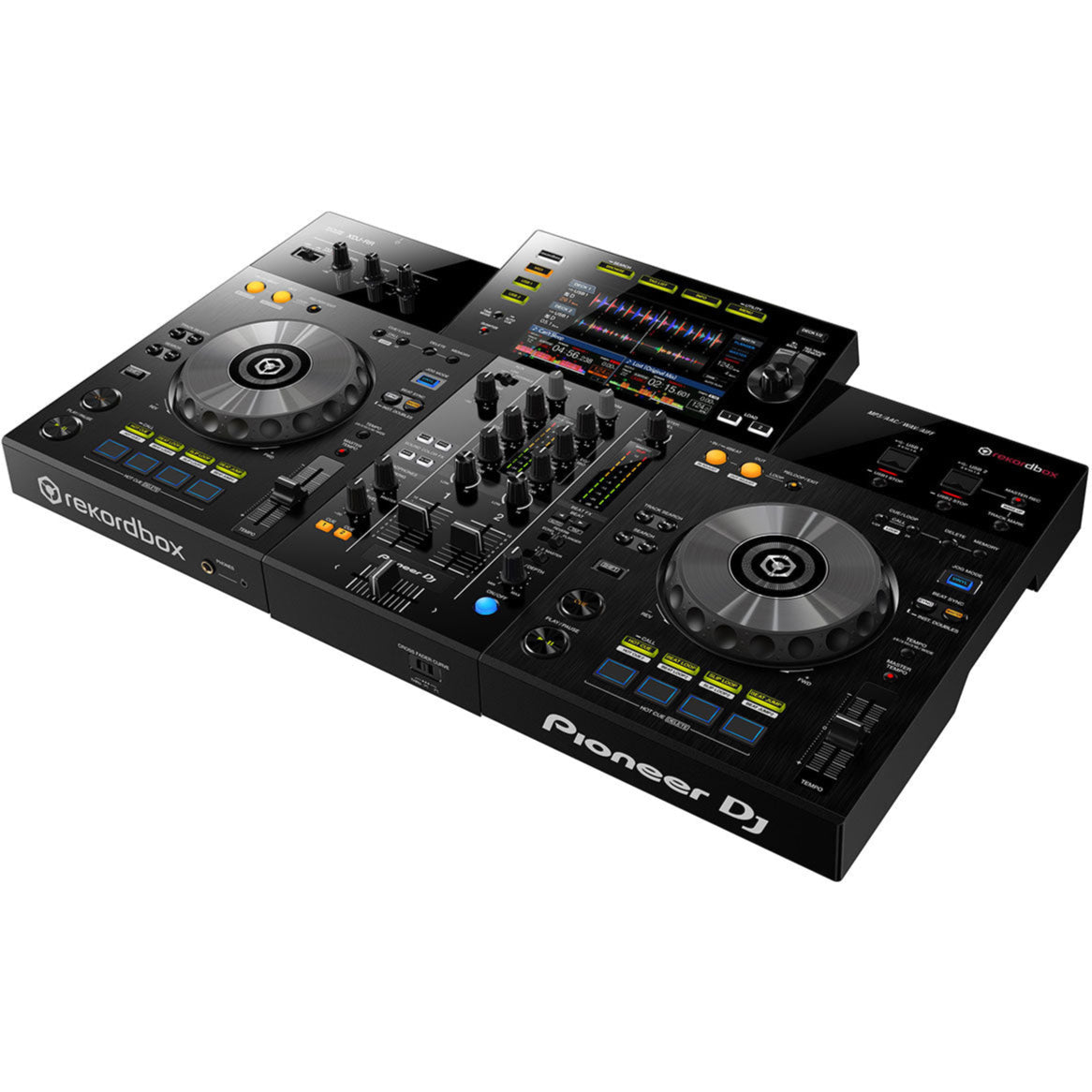Pioneer DJ XDJ-RR DJ bundle including two turntables, mixer, headphones, and accessories for professional DJ setup.