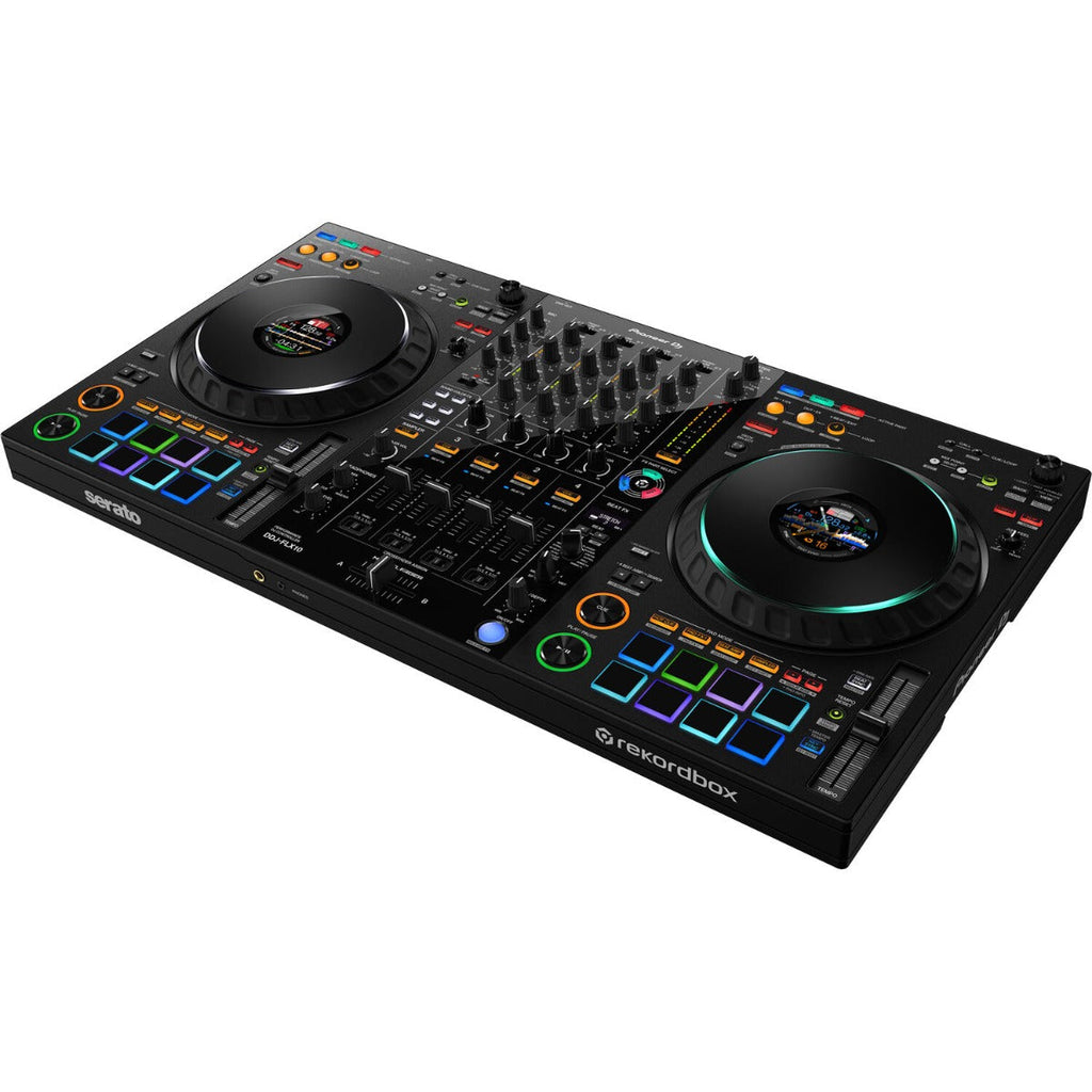 Pioneer DJ DDJ-FLX10 Pro DJ studio bundle with mixing console, headphones, and accessories for professional DJ setup