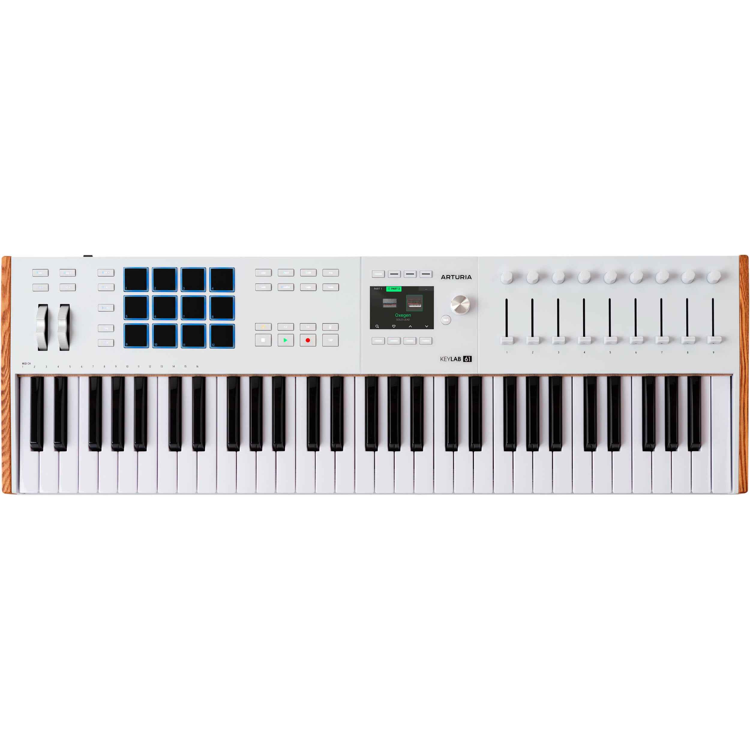 Arturia KeyLab 61 MK3 MIDI keyboard with 61 keys, control knobs, and pads, designed for music production and performance.