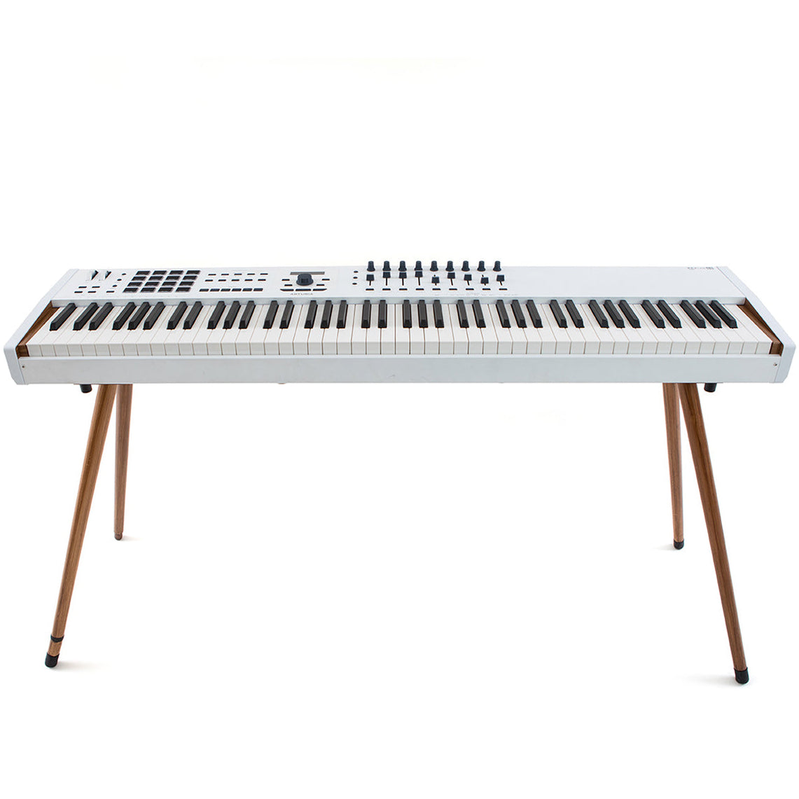 Arturia wooden legs for Keylab 88 MK2 and Polybrute, showcasing rich wood grain and sturdy design for keyboard support.